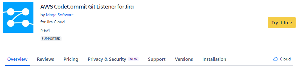 AWS CodeCommit Git Listener on the Atlassian Marketplace