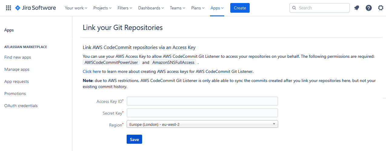Link AWS CodeCommit repositories