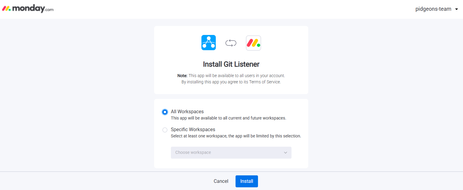 Git Listener on the monday.com Marketplace